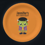 Green Frankenstein Monster Halloween Birthday Paper Plate<br><div class="desc">Halloween birthday paper plates with a fun Halloween image featuring a green Frankenstein monster.</div>
