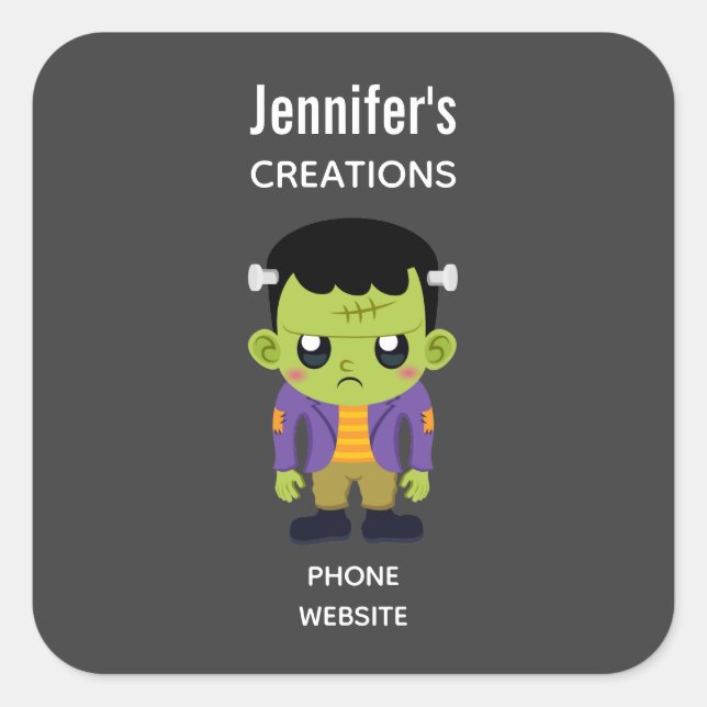 Green Frankenstein Monster Halloween Business Square Sticker (Front)