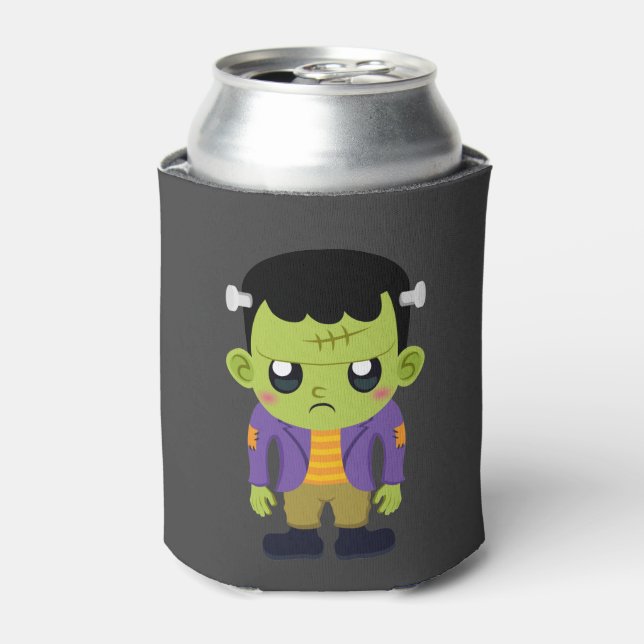 Green Frankenstein Monster Halloween Can Cooler (Can Front)