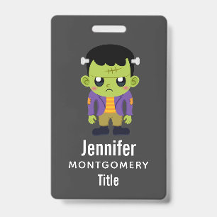 Green Frankenstein Monster Halloween ID Badge