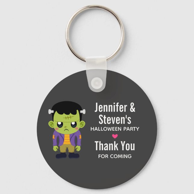 Green Frankenstein Monster Halloween Party Key Ring (Front)