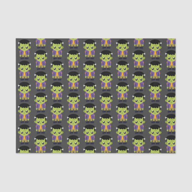 Green Frankenstein Monster Halloween Pattern Tissue Paper (Front)