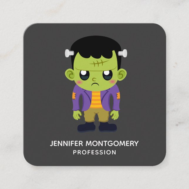 Green Frankenstein Monster Halloween Square Busine Square Business Card (Front)