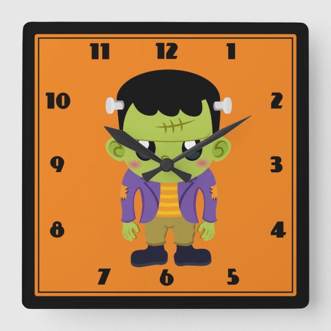 Green Frankenstein Monster Halloween Square Wall C Square Wall Clock (Front)