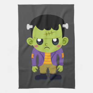 Green Frankenstein Monster Halloween Tea Towel