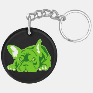 Green French Bulldog Key Ring