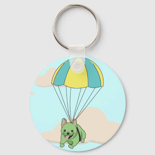 Green French Bulldog Umbrella Fun Keychain (Front)
