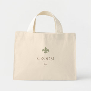 Green French Fleur de Lis Groom Initial Monogram Mini Tote Bag
