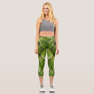 Green Fresh Bamboo Weave  Capri Leggings