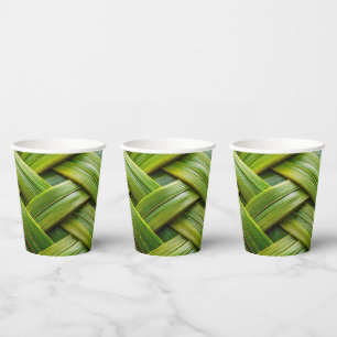 Green Fresh Bamboo Weave  Paper Cups