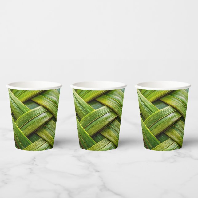 Green Fresh Bamboo Weave  Paper Cups (Multi)