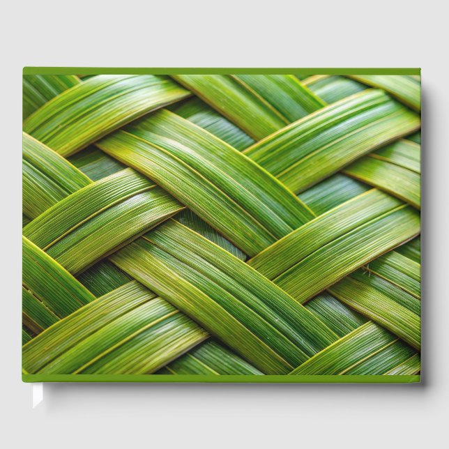 Green Fresh Bamboo Weave Personal Text  Guest Book (Front)