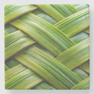 Green Fresh Bamboo Weave Stone Coaster
