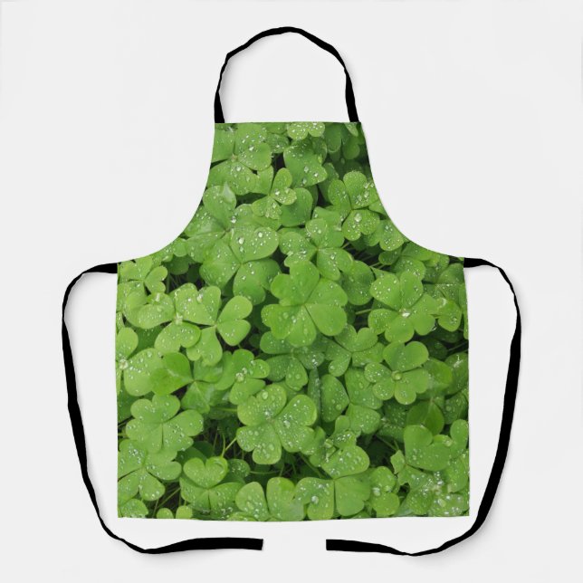 Green fresh shamrock, lucky St. Patricks clover Apron (Front)