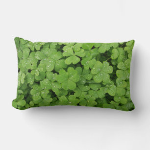 Green fresh shamrock, lucky St. Patricks clover Lumbar Cushion