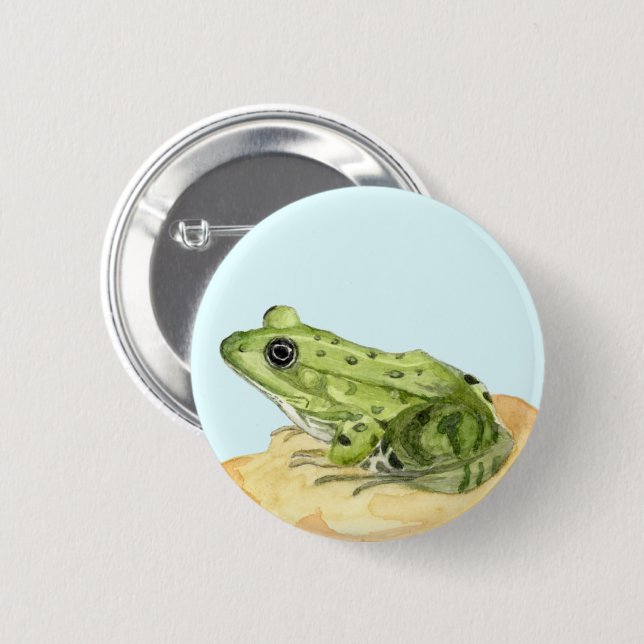 Green Frog 6 Cm Round Badge (Front & Back)