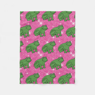 Green Frog Amphibian Animals Pink Glitter Fantasy Fleece Blanket