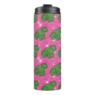 Green Frog Amphibian Animals Pink Glitter Fantasy Thermal Tumbler