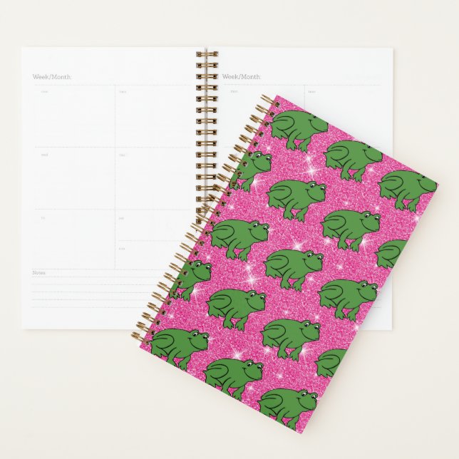 Green Frog Amphibian Animals Pink Glitter Planner (Display)