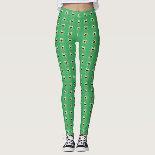 Green Frog and Fireworks Design leggings (Front)