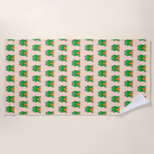 Green frog beach towel
