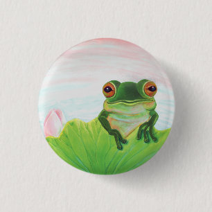 Green Frog behind the lily pad button