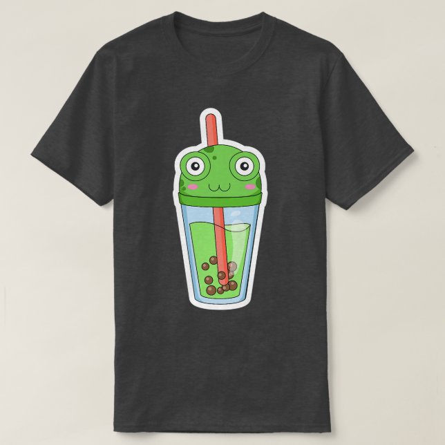 Green Frog Bubble Tea Kawaii Premium  T-Shirt (Design Front)