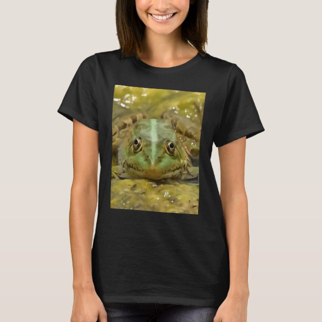 Green Frog Camouflaged Against Weathered River Bed T-Shirt (Front)