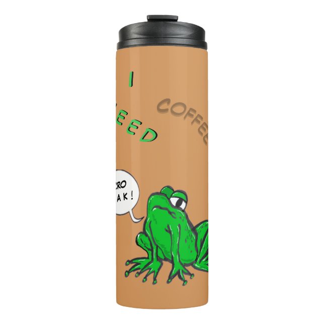 Green Frog Cartoon Coffee Time Thermal Tumbler (Front)