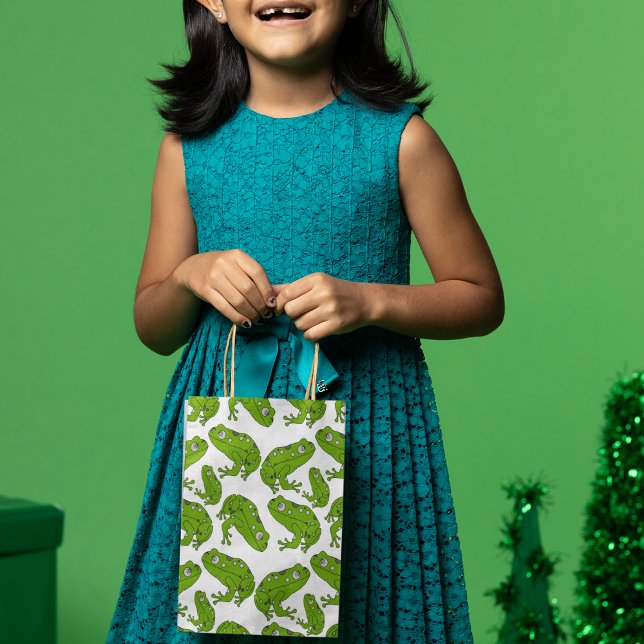 Green Frog Cartoon Medium Gift Bag (gift bag, birthday surprise gift bag, teddy bear gift bag, wine gift bag, travel bag, use and throw )