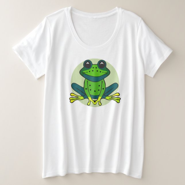 Green Frog Cartoon Plus Size T-Shirt (Design Front)