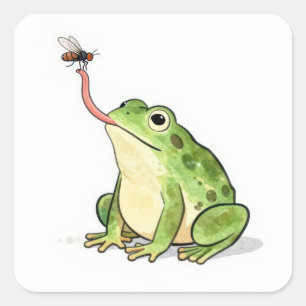 Green Frog Catching a Fly Square Sticker
