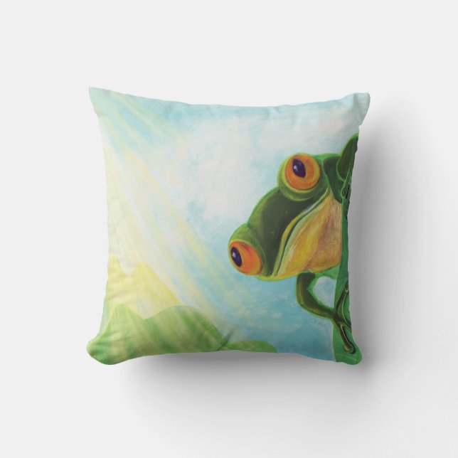 Green Frog catching sunrays   Cushion (Front)
