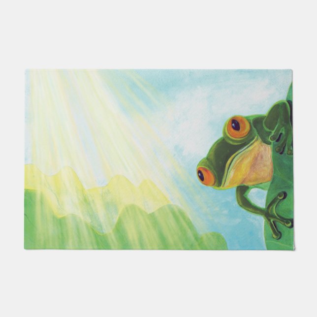 Green Frog catching sunrays  Doormat (Front)