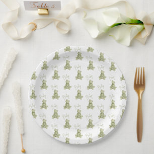Green Frog Cute Whimsical Baby Shower  Paper Plate