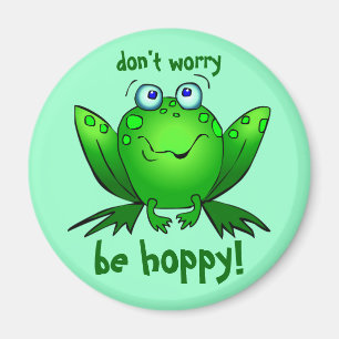 Green Frog Dont Worry Be Hoppy Aqua Magnet