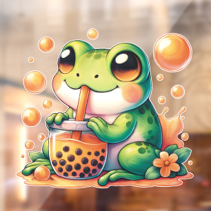 Green Frog Drinking Orange Boba