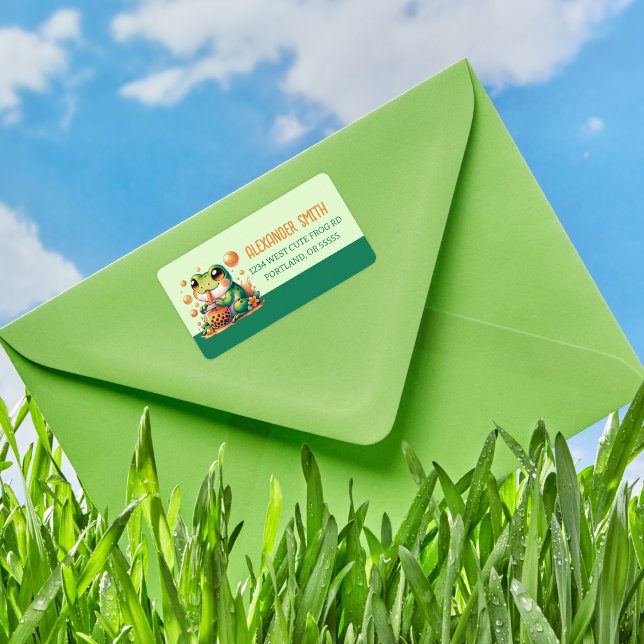 Green Frog Drinking Orange Boba  Label (Creator Uploaded)