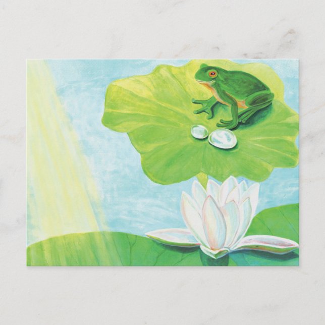 Green Frog Enjoying Sun Rays Illustration Postcard (Front)