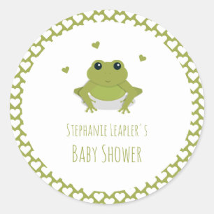 Green Frog Hearts Name Baby Shower Classic Round Sticker