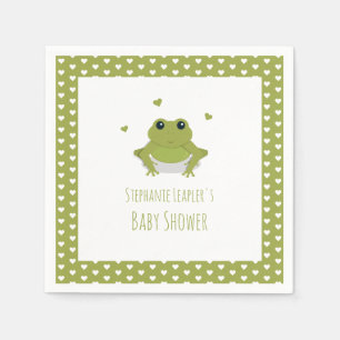 Green Frog Hearts Name Baby Shower Napkin