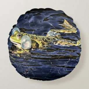 Green Frog in the Pond Round Cushion