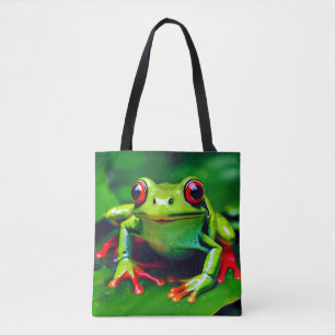 Green Frog in Tropical Jungle Tote Bag