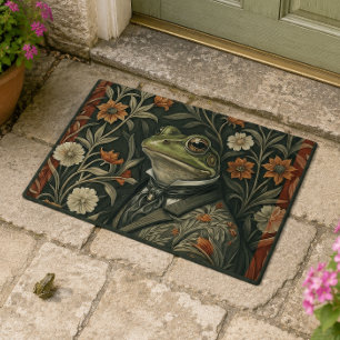 Green Frog in Victorian Gentleman's Clothing Doormat