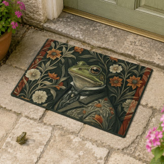 Green Frog in Victorian Gentleman's Clothing Doormat