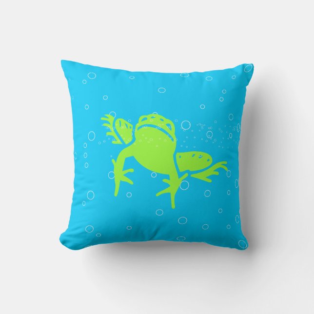 GREEN Frog kids  blue pillow (Front)