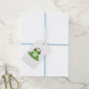 Green Frog Listening Music – Pastel Vibe Gift Tags