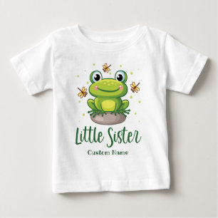 Green Frog Little Sister Custom Name Baby T-Shirt