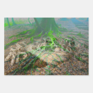Green Frog Mossy Frog Wrapping Paper Sheet