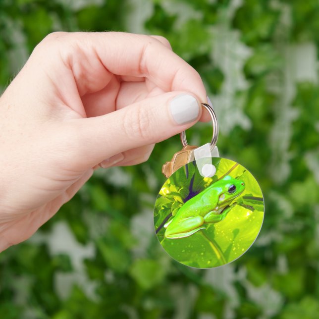 Green Frog On A Leaf, Key Ring (Hand)